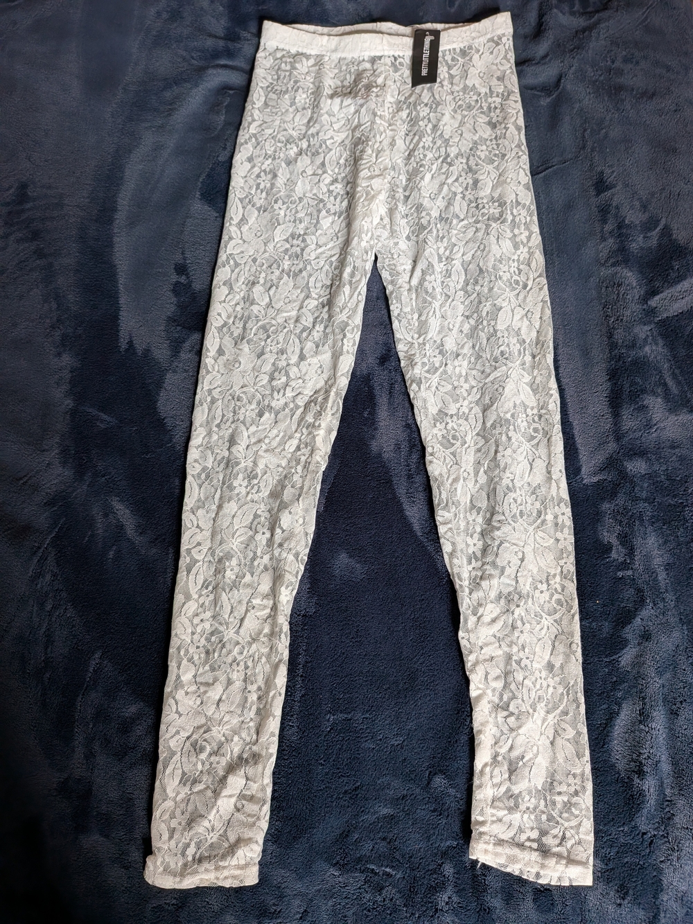 PrettyLittleThing White Floral Lace Ankle Leggings Women's Regular Size 4